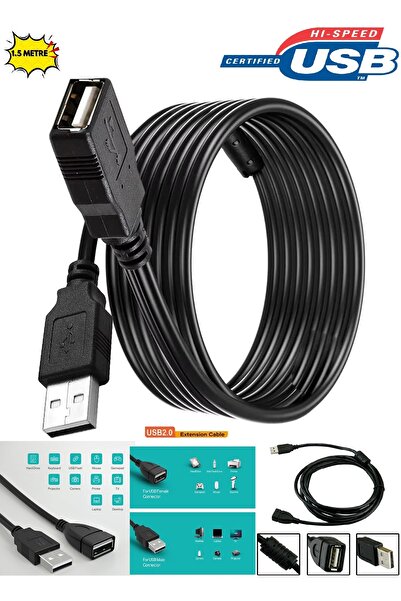 Derwell 1.5 Metre Usb Uzatma Yüksek Hız Usb Uzatma Kablosu Uzatıcı Ara Kablosu 1.5m Dişi Erkek Usb 2.0 Kablo