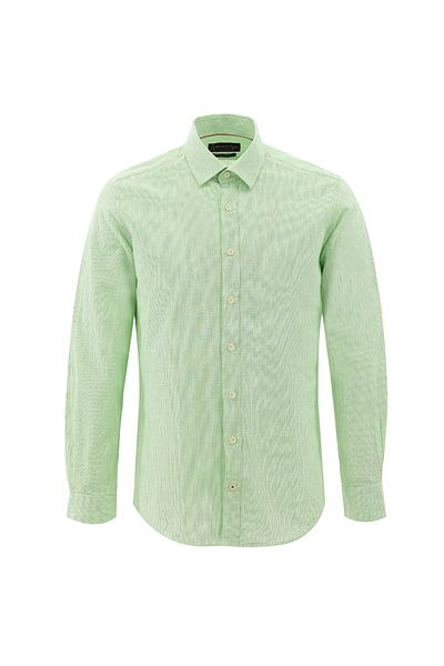 Abdullah Kiğılı Long Sleeve Slim Fit Slim Fit Patterned Cotton Linen Blended Shirt