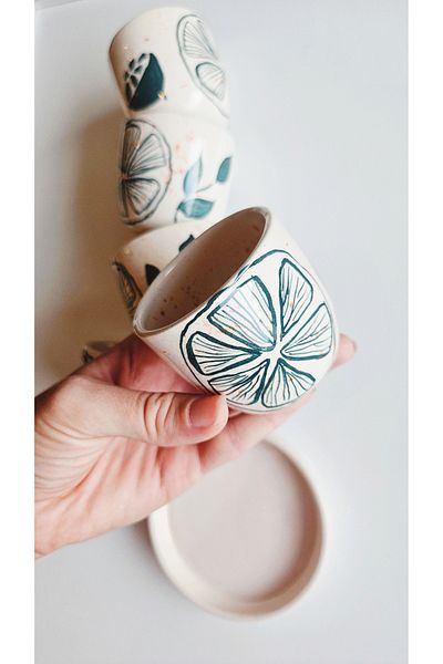 WEBBMODA Handmade Lemon Patterned Turkish Coffee Cup Set 1Pc