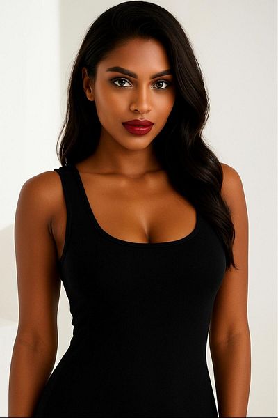 femmefinesse Black Women's 100% Cotton Ribbed Wide Strap Women's Athlete Ceylanoğlu