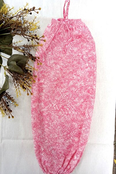 Emtory Home Kırmızı Pembe Ağaç Kabuğu Desenli Organizer Keten Çift Lastikli Poşetlik - Mutfak Organizer