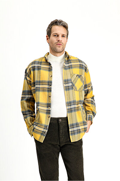 Kiğılı Uzun Kol Oversize Ekose Shacket Oduncu Pamuk Gömlek / Mont