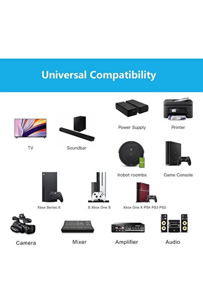 Derwell 3 Metre C7 Güç Kablosu Ps2/ps3/ps4/xbox One S/radyo/tv Işıldak Uyumlu 3m Power Elektrik Kablosu