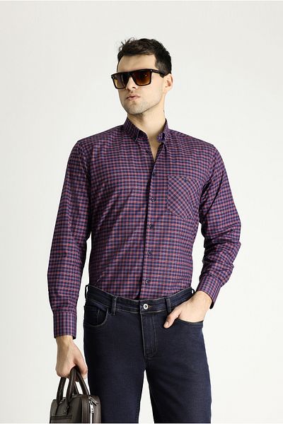 Kiğılı Long Sleeve Regular Fit Plaid Cotton Easy-Iron Shirt