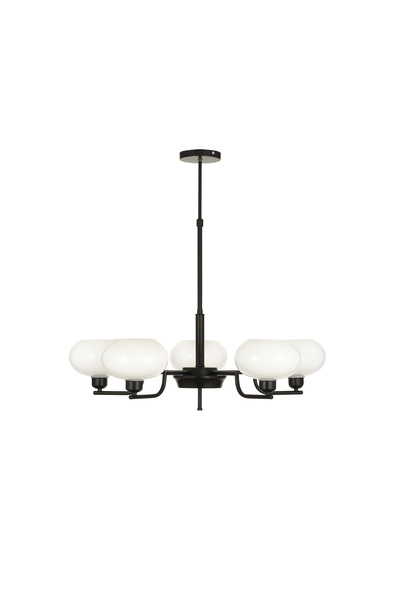 Avizemoda Vanna 5 li Beyaz Camlı Salon Oturma Odası Modern Sarkıt Avize - (Siyah)