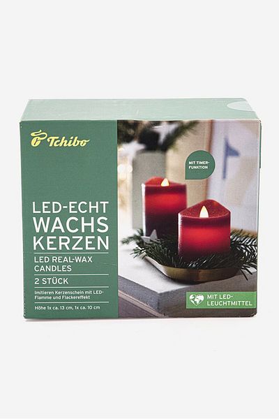 Tchibo 2 Pack Led Real Wax Candles, Red