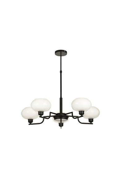 Avizemoda Vanna 5 li Beyaz Camlı Salon Oturma Odası Modern Sarkıt Avize - (Siyah)