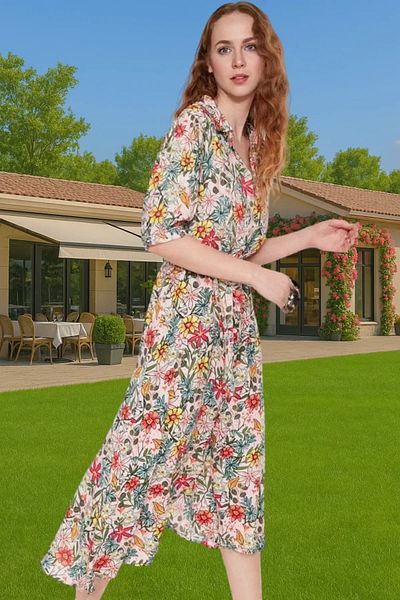 PayBuy Women Midi Length Shirt Dress Animal Pattern Viscose Fabric Casual Style Modern Style