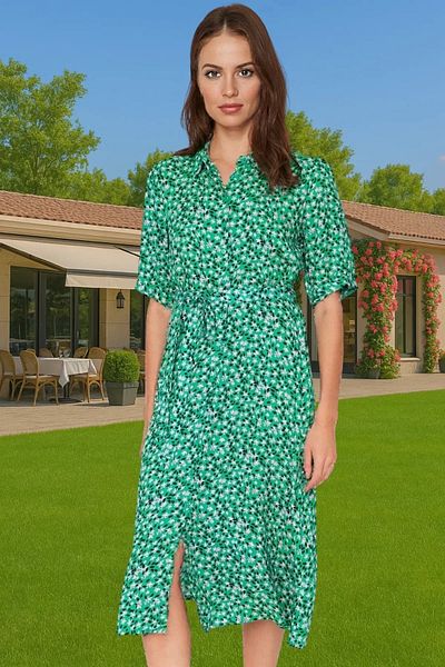 PayBuy Women Midi Length Shirt Dress Animal Pattern Viscose Fabric Casual Style Modern Style