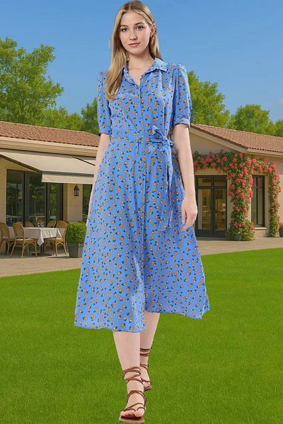 PayBuy Women Midi Length Shirt Dress Animal Pattern Viscose Fabric Casual Style Modern Style