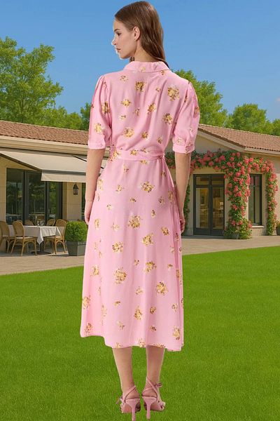 PayBuy Women Midi Length Shirt Dress Animal Pattern Viscose Fabric Casual Style Modern Style