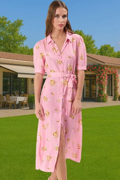 PayBuy Women Midi Length Shirt Dress Animal Pattern Viscose Fabric Casual Style Modern Style
