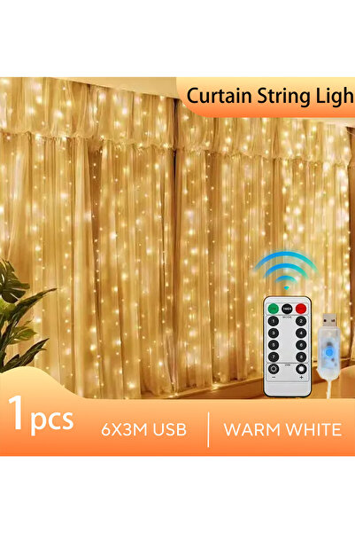 Choice سلسلة أضواء ستائر USB بيضاء دافئة بطول 6 × 3 أمتار، 600 مصباح ليد، مناسبة لديكور رأس السنة الجديدة 2025، مزودة بإكليل من مصابيح ليد خرافية