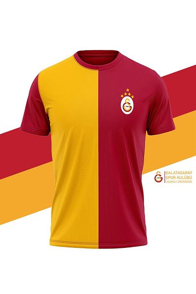 Galatasaray Original Licensed 5 Star Yellow Red Men's T-Shirt