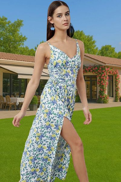 PayBuy Stylish Maxi Dress V-Neck Sleeveless Woven Viscose Beach Dress Special Design Modern Style Durable Material