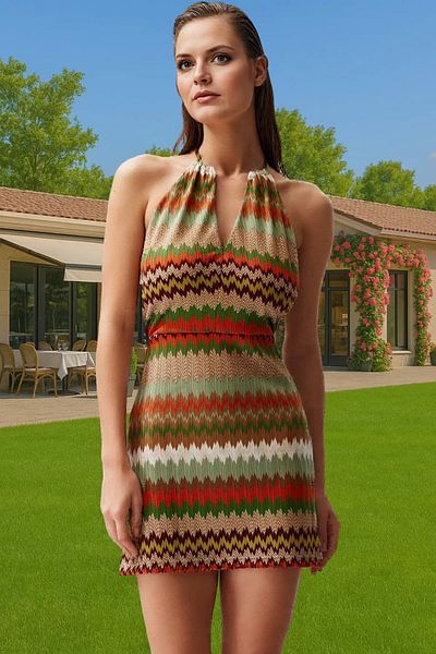 PayBuy Stylish Geometric Pattern Mini Knitted Dress Summer Beach Professional Look for Daily Wear