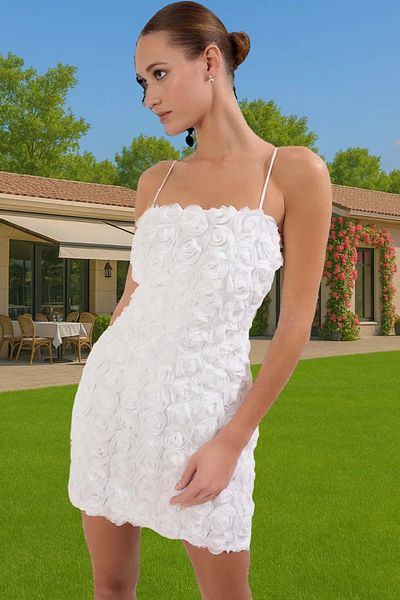 PayBuy Chic Evening Dress 3D Rose Applique Detailed Mini Size Polyester Summer Perfect Fit High Quality
