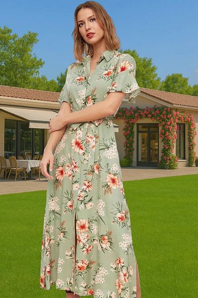 PayBuy Maxi Floral Patterned Viscose Shirt Dress Belted Summer Casual Premium Quality Carefully Selected