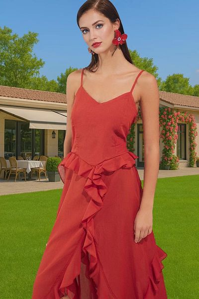 PayBuy Women's Midi Length Flounced Cotton Beach Dress Summer Casual Stylish Long Lasting High Quality Comfortable Cut