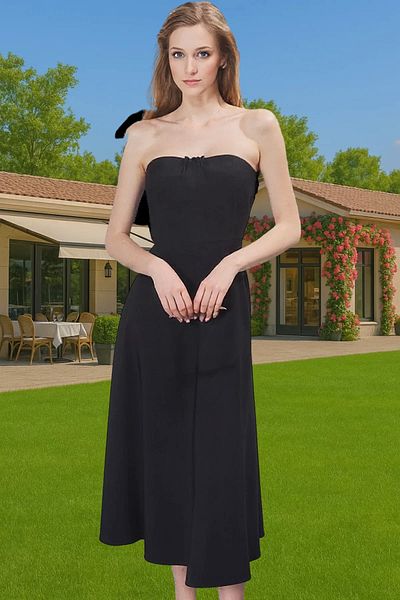 PayBuy One Shoulder Bow Midi Evening Dress Woven Fabric Graduation Dress Stylish Look Stylish Look