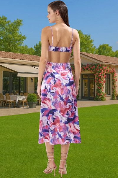 PayBuy Chic Floral Pattern Satin Midi Evening Dress Summer Graduation Dress Casual Use Distinguished Material