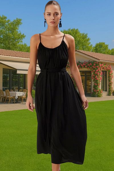 PayBuy Maxi Woven Crinkle Fabric Waist Tie-Up Summer Beach Dress Durable Material Carefully Selected