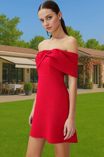 PayBuy Women's Carmen Collar Short Dress Woven Finike Fabric Summer Homecoming Dress Professional Look