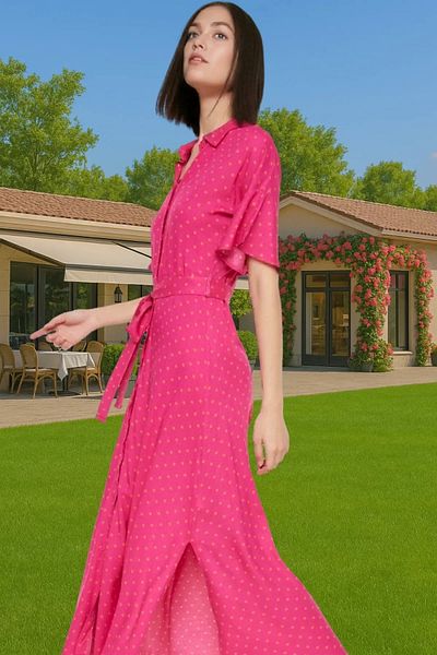 PayBuy Maxi Floral Patterned Viscose Shirt Dress Belted Summer Casual Premium Quality Carefully Selected