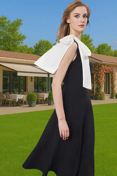 PayBuy One Shoulder Bow Midi Evening Dress Woven Fabric Graduation Dress Stylish Look Stylish Look