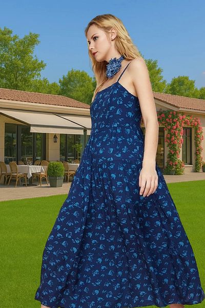 PayBuy Summer Floral Print A-Line Midi Viscose Dress Comfortable Casual Style for Daily Wear