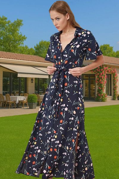 PayBuy Women's Floral Pattern Midi Shirt Dress Viscose Fabric Daily Summer Quality Craftsmanship Comfortable Use