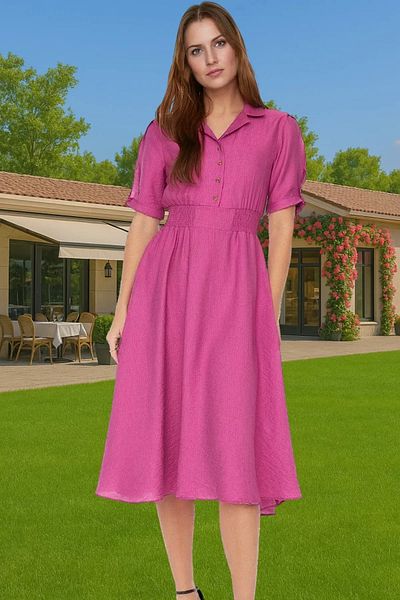 PayBuy Viscose Blend A-Line Midi Dress Shirt Collar Casual Style Comfortable Use Carefully Selected