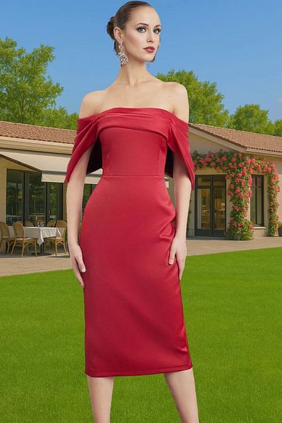 PayBuy Satin Woven Midi Length Evening Dress Dress Carmen Collar Bodycon Mold for Special Occasions Carefully Selected