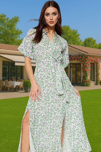 PayBuy Maxi Floral Patterned Viscose Shirt Dress Belted Summer Casual Premium Quality Carefully Selected