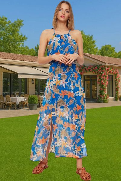 PayBuy Chiffon Lined Midi Length Dress Polka Dot Patterned Summer A-Line Quality Craftsmanship Comfortable and Stylish