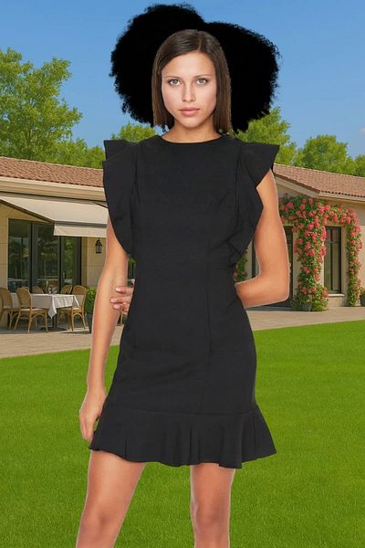 PayBuy Stylish Mini Length Ruffled Detail Crew Neck Dress Woven Fabric Perfect Fit Stylish Look