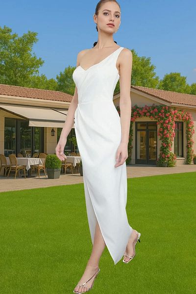 PayBuy One Shoulder Satin Evening Dress Midi Length Polyester Summer Comfortable Use High Quality Perfect Fit