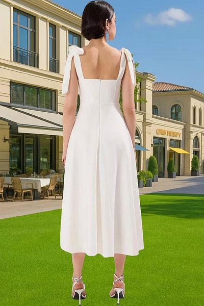 PayBuy Stylish A-Line Midi Evening Dress Lace-Up Strap Detail Woven Fabric High Quality Zarifane Design