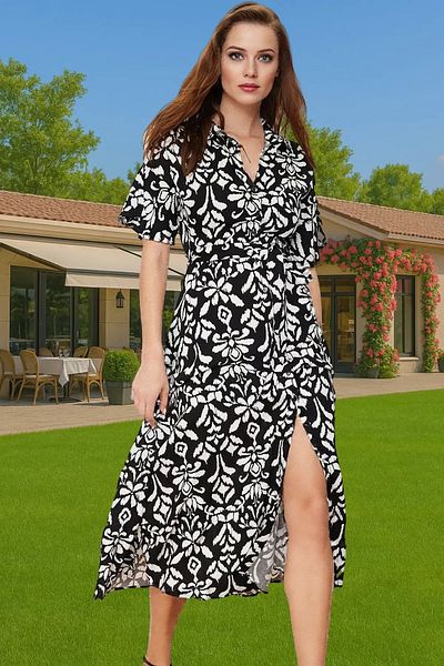 PayBuy Women's Floral Pattern Midi Shirt Dress Viscose Fabric Daily Summer Quality Craftsmanship Comfortable Use