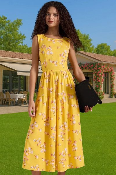PayBuy Summer Floral Pattern Midi Skater Dress Viscose Fabric Casual High Quality Carefully Selected