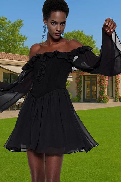 PayBuy A-Line Chiffon Evening Dress Flounced Long Sleeves Summer Trend Design Quality Craftsmanship Distinguished Material