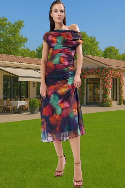 PayBuy Stylish Evening Dress Knitted Tulle Midi Length Multicolored Patterned Comfortable and Stylish Carefully Selected Modern Style