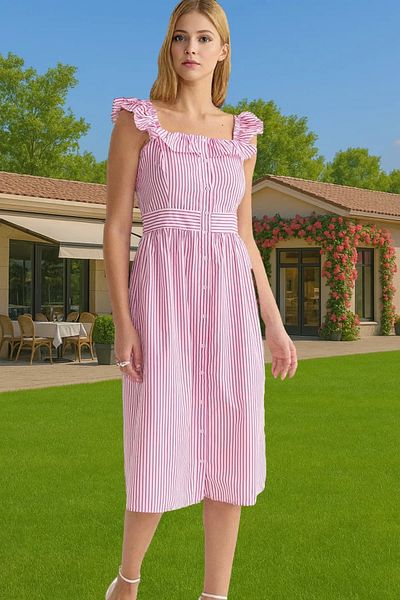 PayBuy Summer Striped Midi Shirt Dress Cotton Polyester Casual Style Comfortable Cut Stylish Look