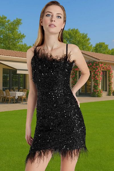 PayBuy Chic Sequined Mini Evening Dress Dress Knitted Polyester Fabric Graduation Prom Comfortable and Stylish High Quality