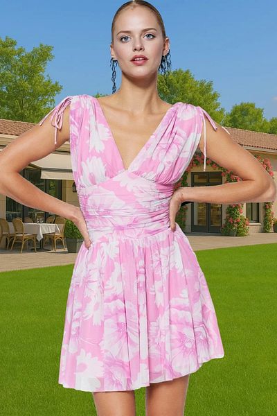 PayBuy Rochie mini tricotată cu model floral în linie A Rochie de bal de vară din poliester Aspect profesional