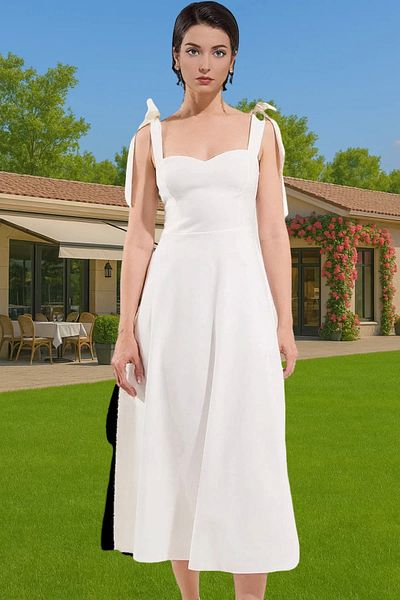 PayBuy Stylish A-Line Midi Evening Dress Lace-Up Strap Detail Woven Fabric High Quality Zarifane Design