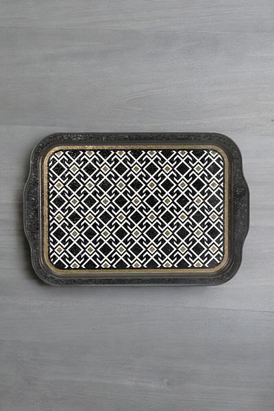 EVLE Ef162-88 Turkish Black_swt Home Patterned Rectangular Tray 22x32 Cm