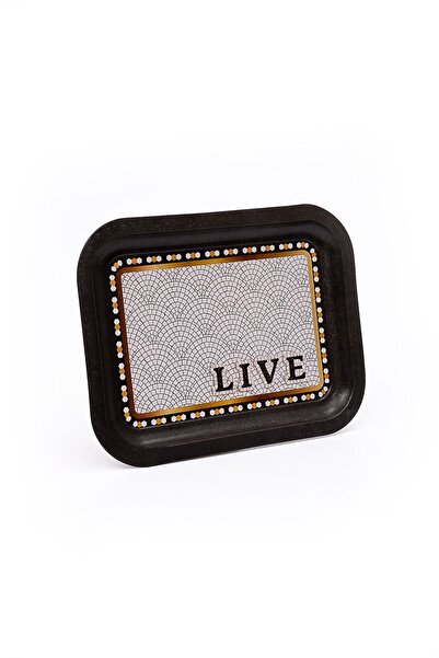 EVLE Mosaic Desenli Metal Tepsi - Çay Kahve Tepsisi - Sunum Tepsisi 23 Cm X 31 Cm Ee161-9d