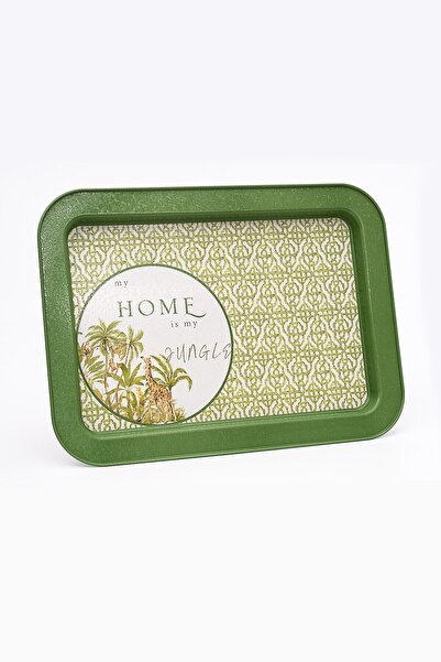 EVLE Ee169-8ı Forrest Green Home Desenli Dikdörtgen Tepsi 32x43 Cm