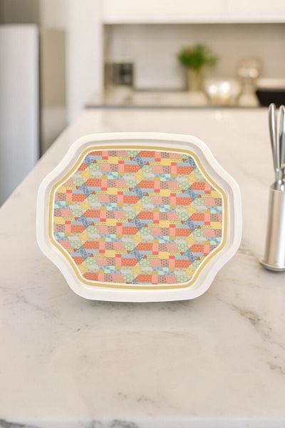 EVLE Ef166-56 Morocco Cream Patterned Special Shape Tray 28x33 Cm